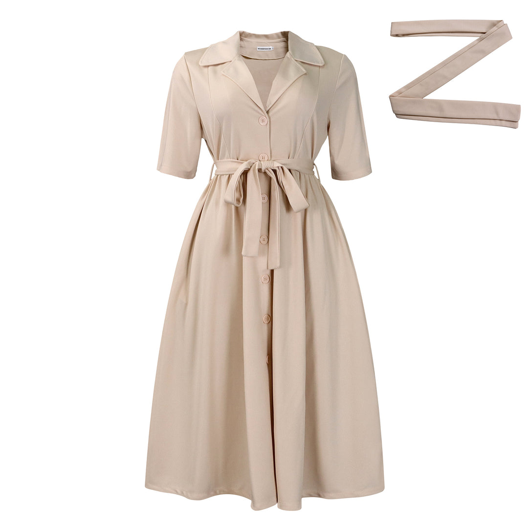 Damen Midi-Kleid mit tailliertem Schnitt und schickem Kragen Drune
