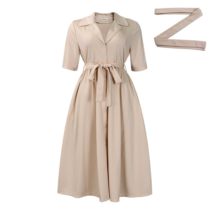 Damen Midi-Kleid mit tailliertem Schnitt und schickem Kragen Drune