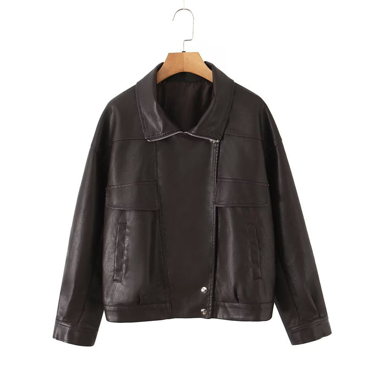 Damen Kunstlederjacke mit lässigem Schnitt und praktischen Taschen Drune