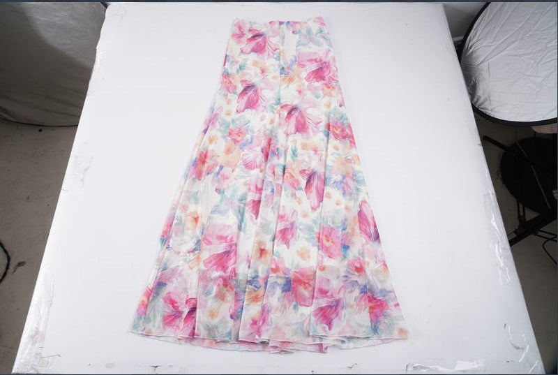 Damen Fließender Maxirock mit floralem Design und schwingendem Saum Drune