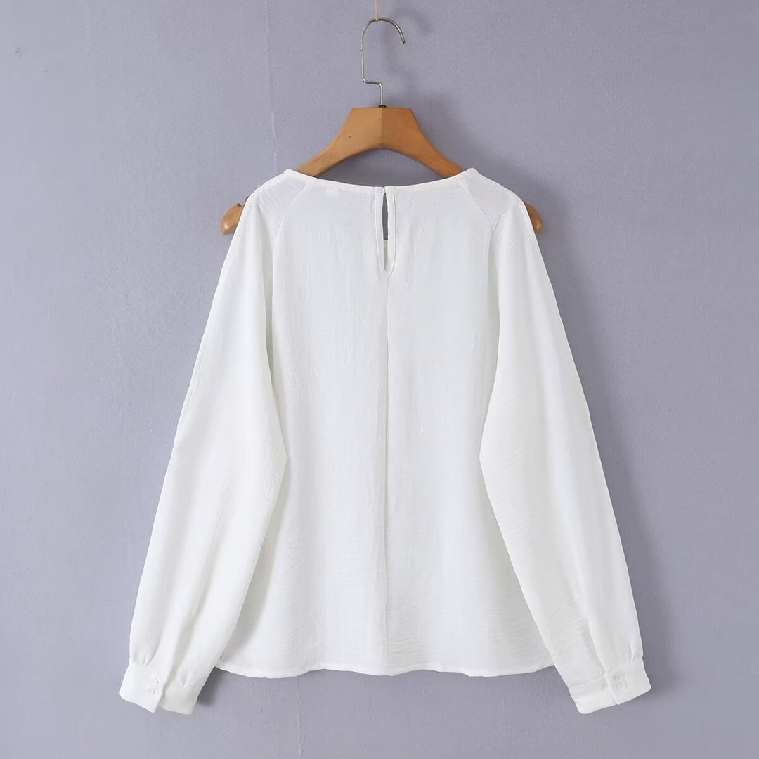 Damen Leichte Oversize-Bluse mit Cut-Out-Ärmeln und Rundhalsausschnitt Drune