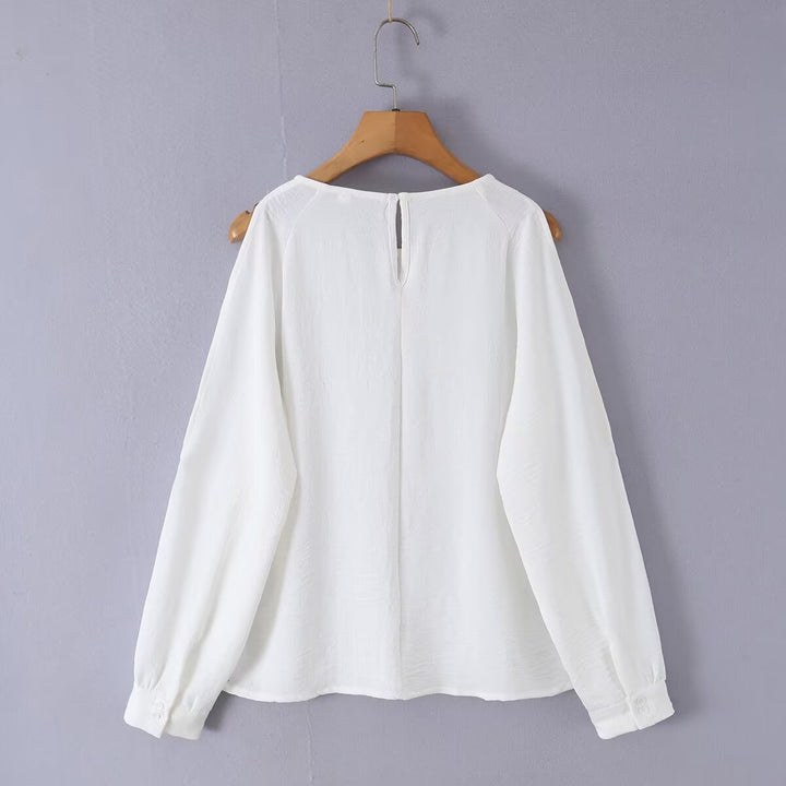 Damen Leichte Oversize-Bluse mit Cut-Out-Ärmeln und Rundhalsausschnitt Drune