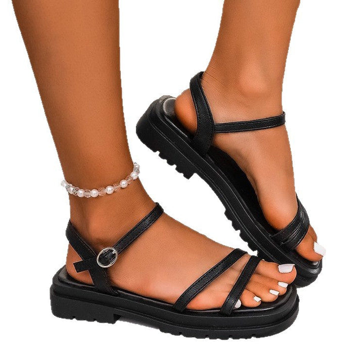 Damen bequeme Riemchensandalen mit robustem Plateau Drune