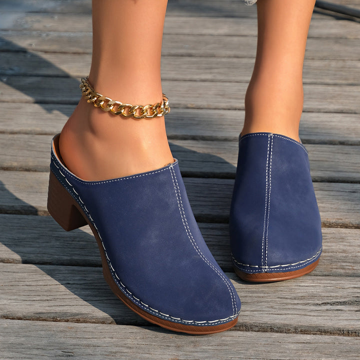 Damen bequeme Clogs aus hochwertigem Wildleder mit elegantem Blockabsatz Drune