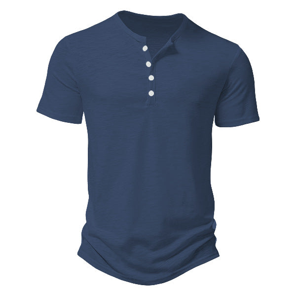 Herren nan Kurzarmshirt im Henleystil aus Slub-Baumwolljersey mit kurzer Knopfleiste Drune