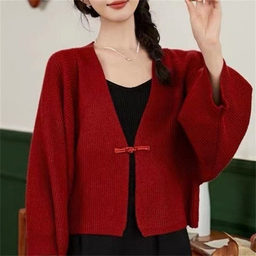 Damen gemütliche Strickjacke mit breiten Ärmeln Drune