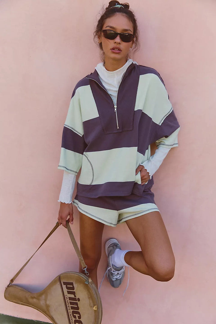Damen sportliches Kurzarm-Hoodie und Shorts-Set mit hochwertigem Reißverschluss und lässigem Schnitt