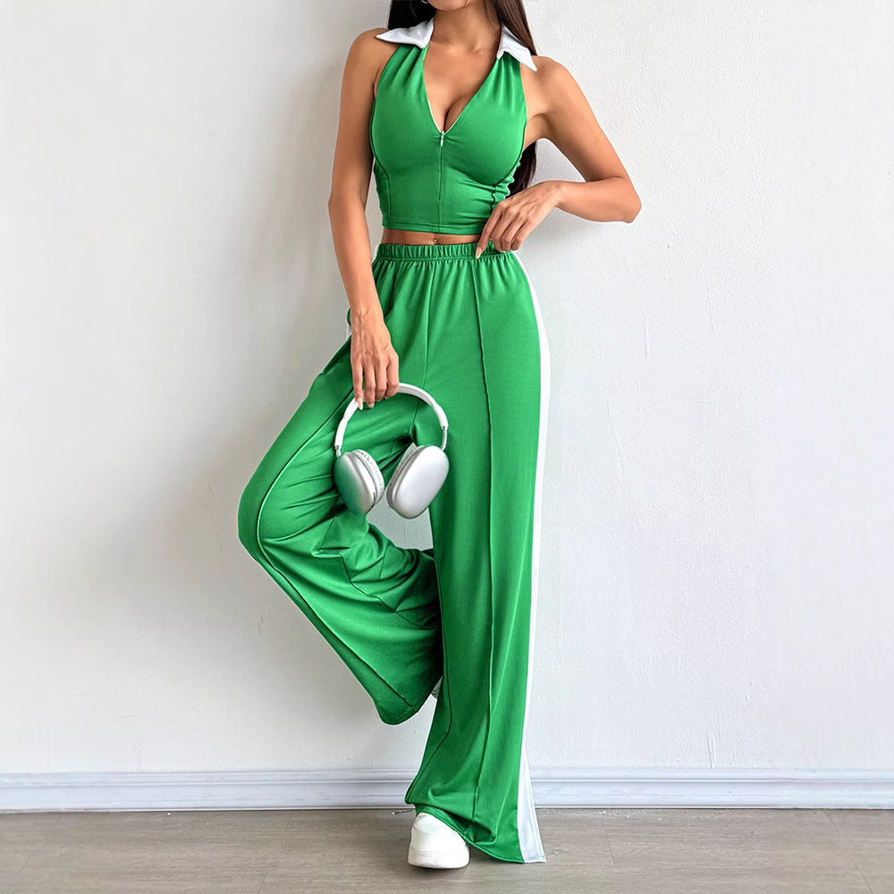 Damen Zweiteiliges Set mit cropped Oberteil und weit geschnittener Hose Drune