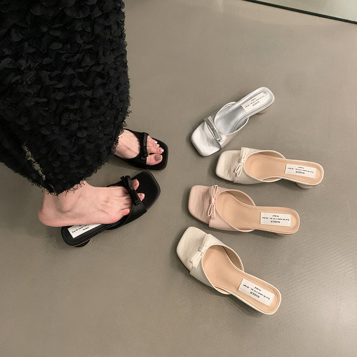 Damen Mules mit elegantem Schleifenakzent und komfortablem Blockabsatz Drune