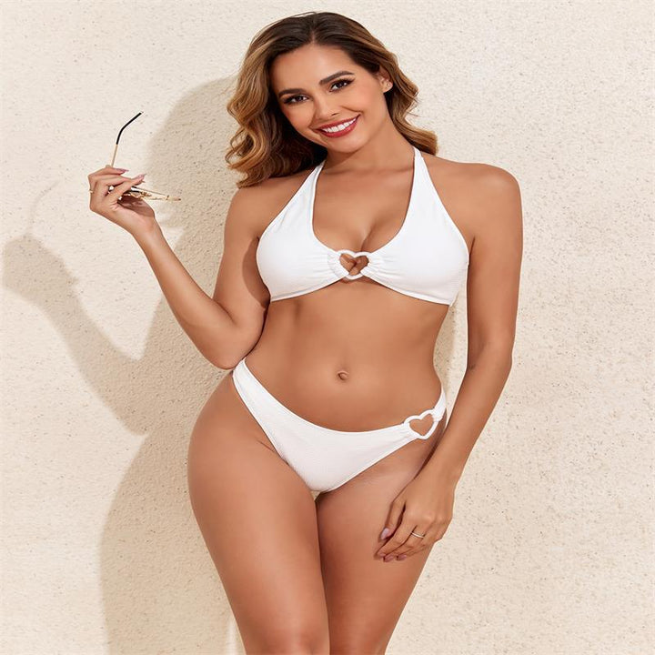 Damen Triangel-Bikini mit dekorativem Herzdetail und schicker Rippstruktur Drune