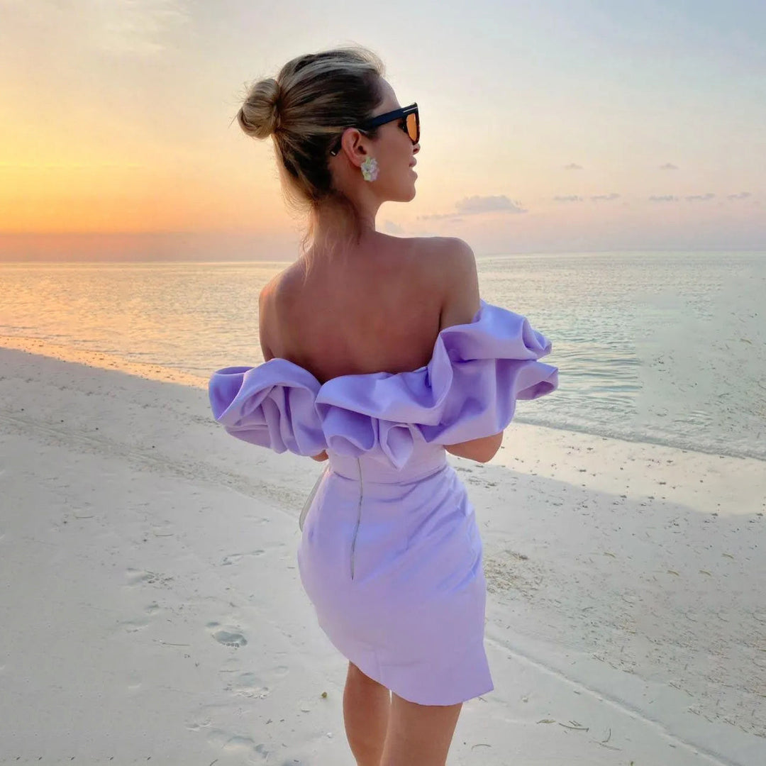 Damen Off-Shoulder Minikleid mit voluminösen Rüschen Drune