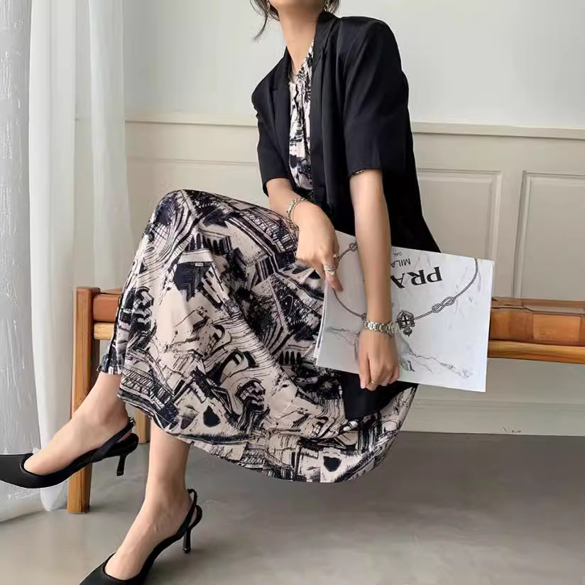 Damen Eleganter Satin-Blazer mit doppelter Knopfleiste Drune