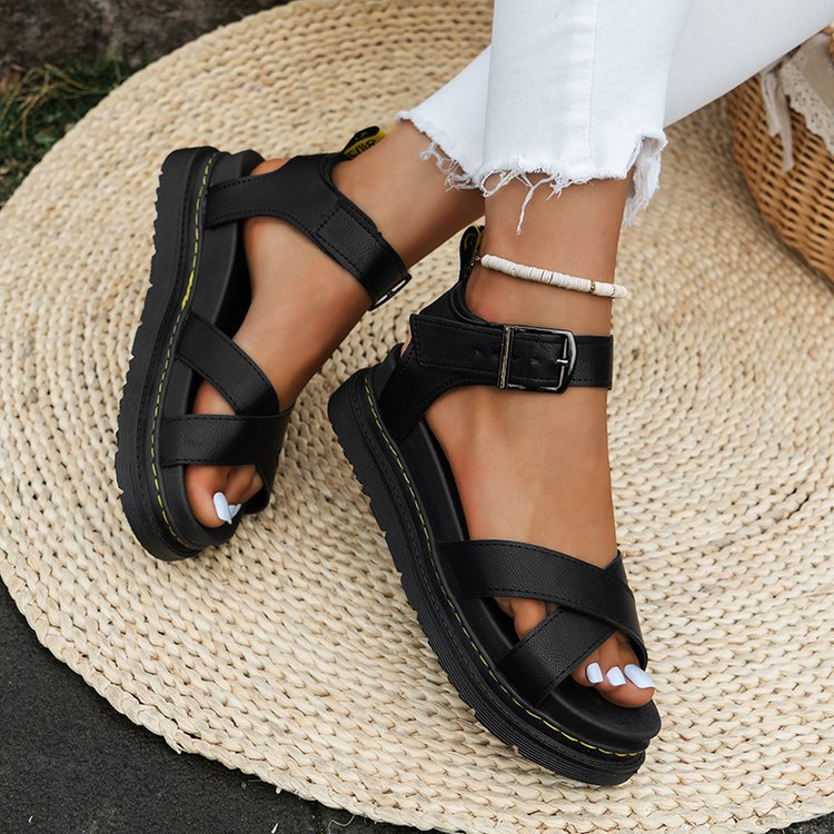 Damen modische Cross-Sandalen mit verstellbarem Fersenriemen und rutschfester Sohle Drune