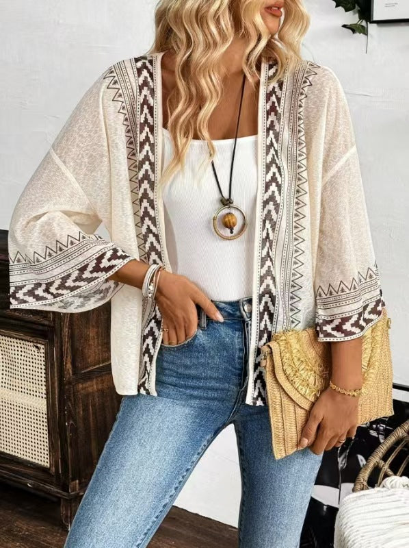 Damen Leichtes und luftiges Strickcardigan mit ethnischem Muster Drune
