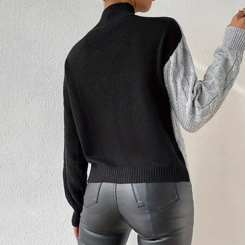 Damen Strickpullover mit asymmetrischem Zopfmuster und hohem Kragen Drune