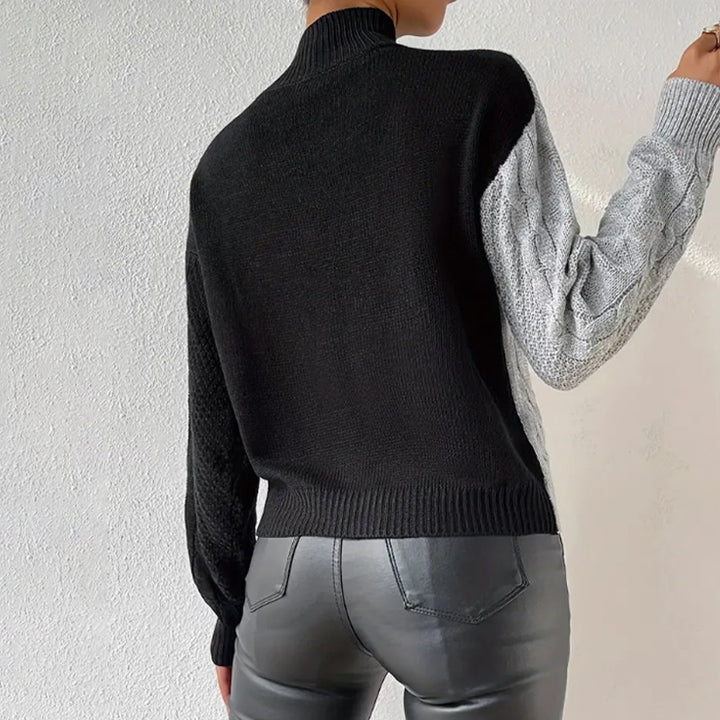 Damen Strickpullover mit asymmetrischem Zopfmuster und hohem Kragen Drune