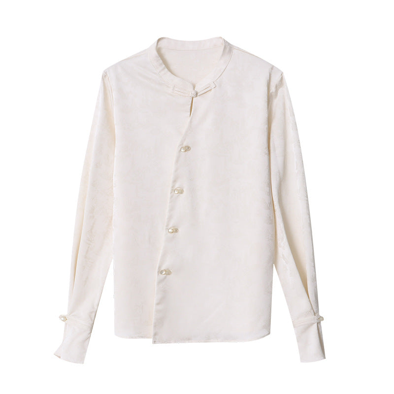 Damen elegante Bluse mit Knopfdetails und ausgefallenem Kragen Drune