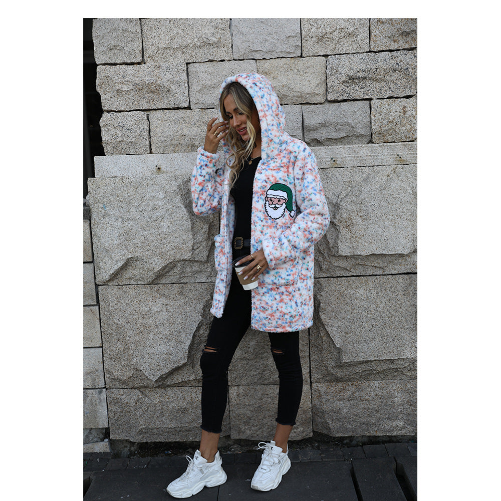 Damen kuschelige Fleecejacke mit Kapuze Drune