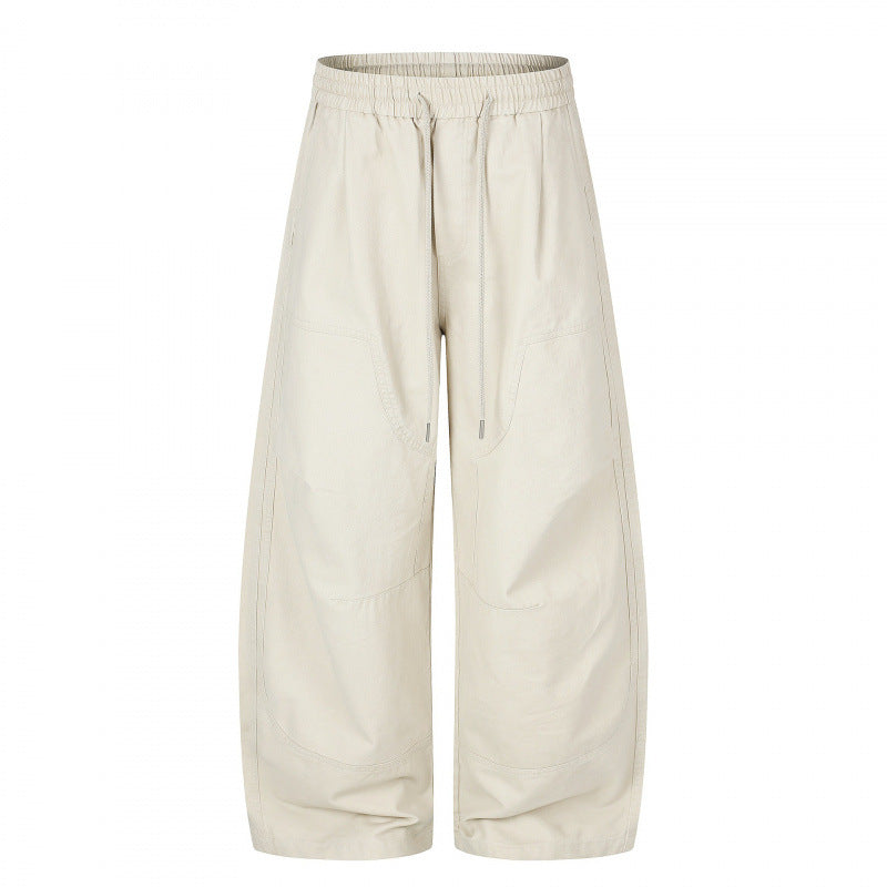 Damen Weite Cropped-Cargo-Hose mit Gummibund, Tunnelzug und aufgesetzten Taschen Drune
