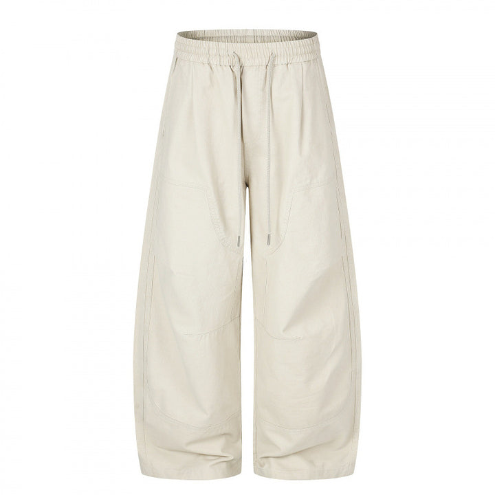 Damen Weite Cropped-Cargo-Hose mit Gummibund, Tunnelzug und aufgesetzten Taschen Drune
