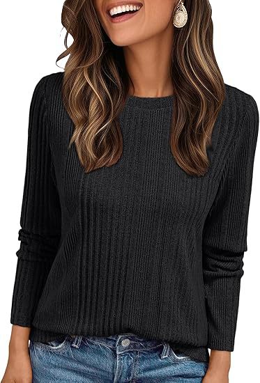 Damen Geripptes Feinstrick-Longsleeve mit Rundhalsausschnitt und legerer Passform Drune