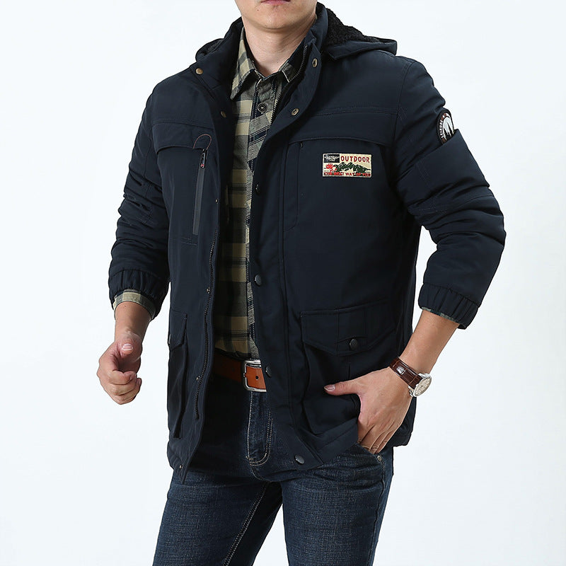 Herren Winddichter Kapuzenparka mit Teddyfutter, Mehrfach-Taschen und Patch-Details Drune