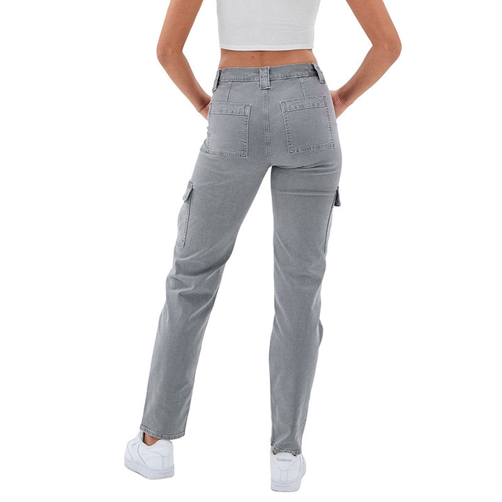 Damen Hochtaillierte Cargohose aus Denim mit geradem Bein und Mehrfachtaschen Drune