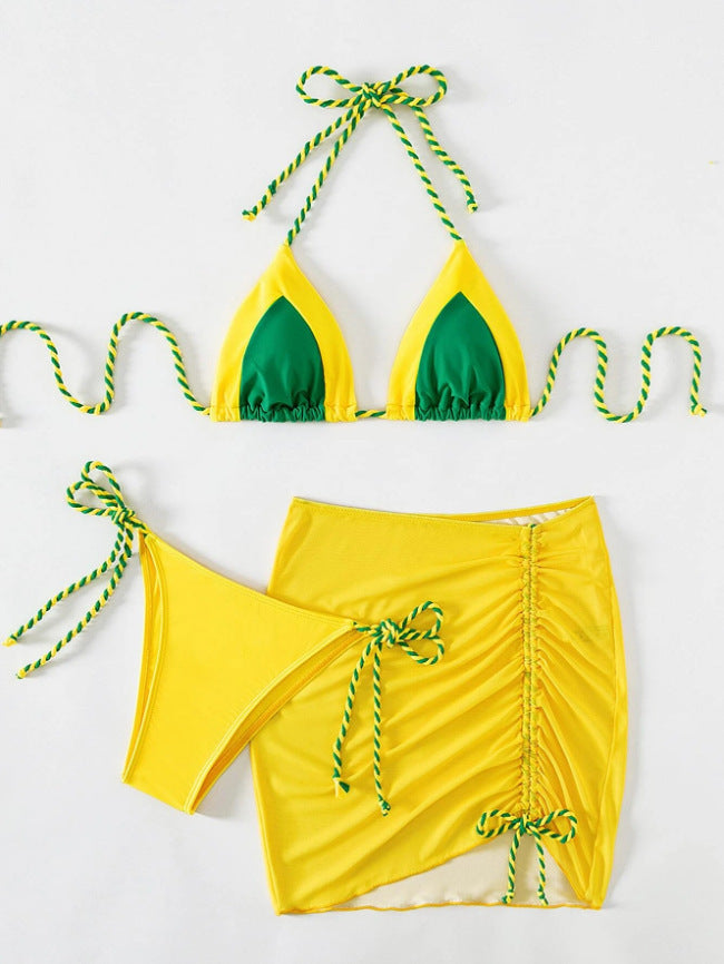 Damen Bikini-Set mit modernem Knoten-Design und figurbetontem Rock Drune