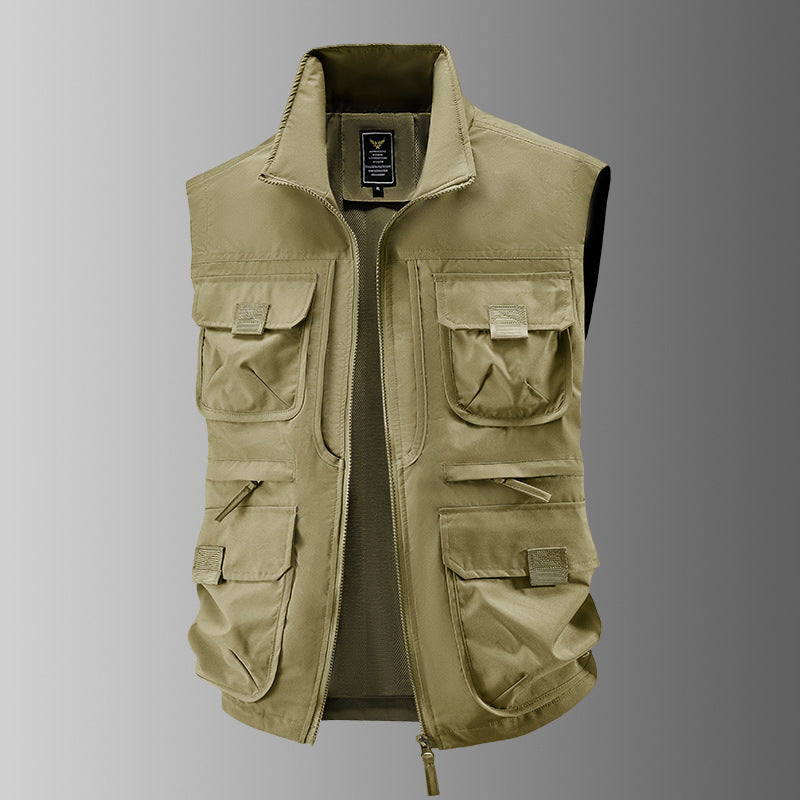 Herren Outdoor-Utilityweste mit Mehrfach-Taschen, verstärkten Einsätzen und Frontreißverschluss Drune
