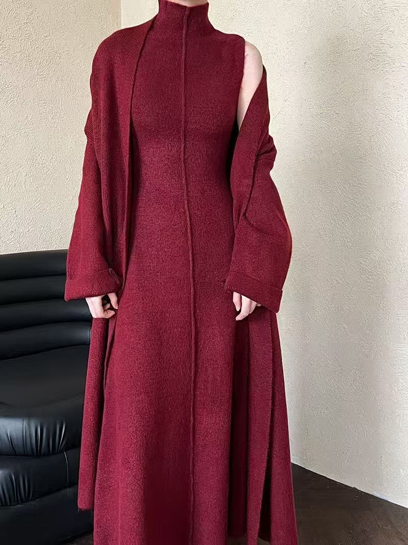 Damen Maxikleid mit hohem Kragen und überschnittenen Ärmeln Drune