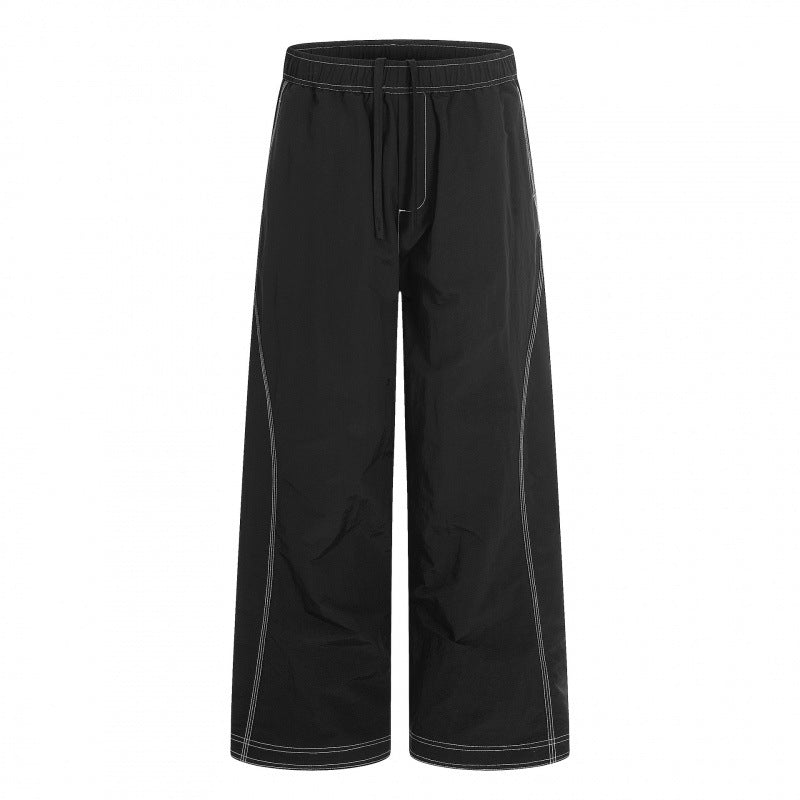 Damen Weite Hose mit elastischem Bund, Kordelzug und kontrastierenden Ziernähten Drune