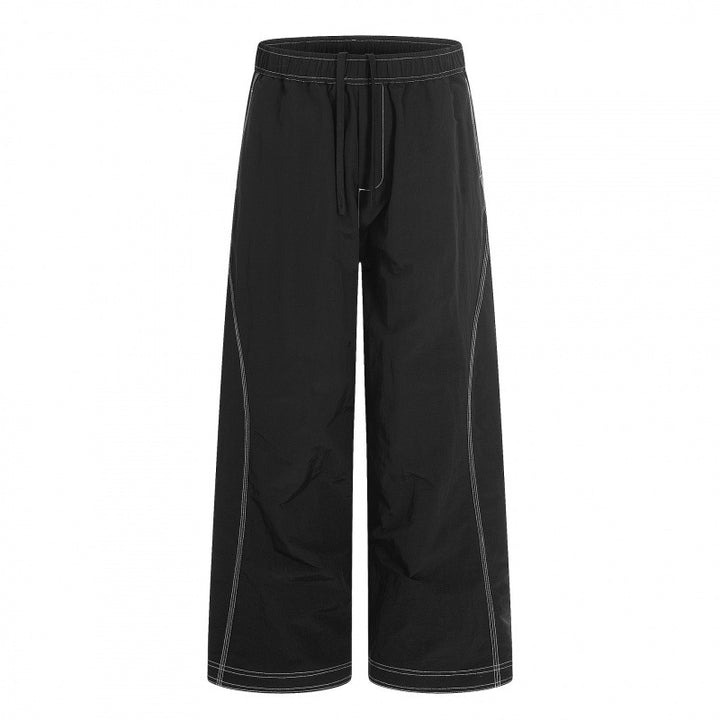 Damen Weite Hose mit elastischem Bund, Kordelzug und kontrastierenden Ziernähten Drune