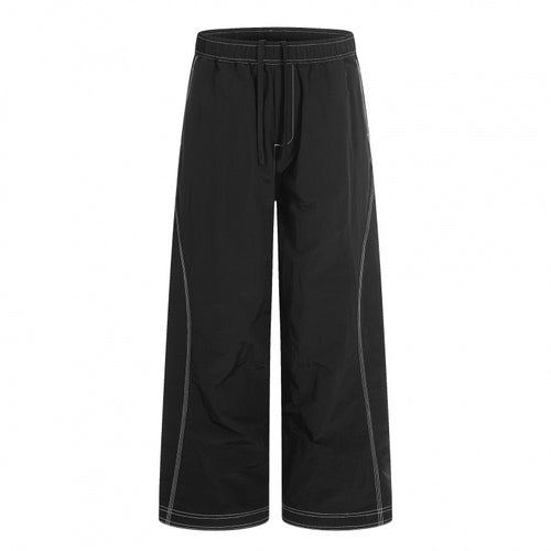 Damen Weite Hose mit elastischem Bund, Kordelzug und kontrastierenden Ziernähten Drune