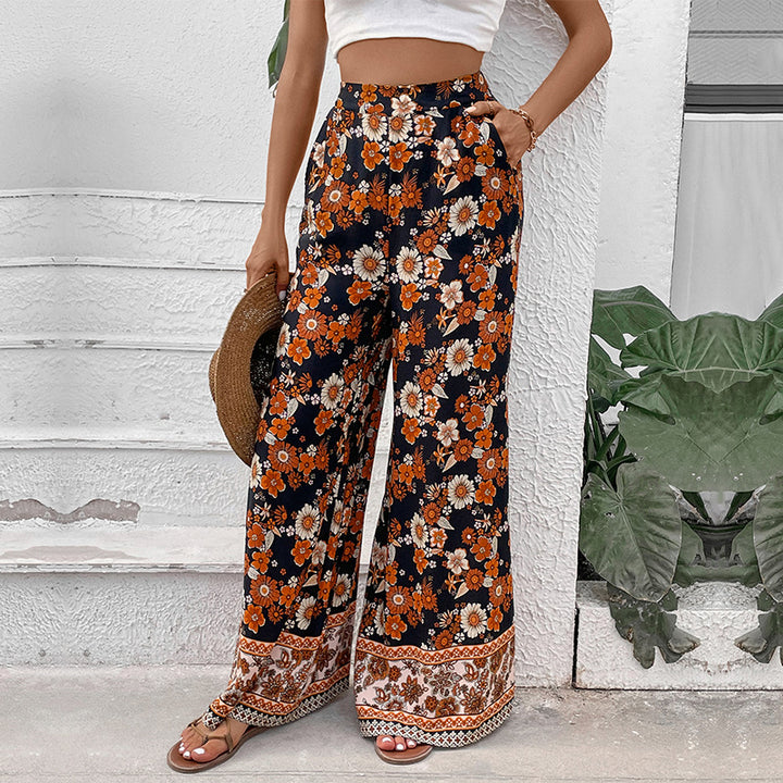 Damen Hochtaillierte weite Palazzohose mit floralem Alloverprint und Eingrifftaschen Drune