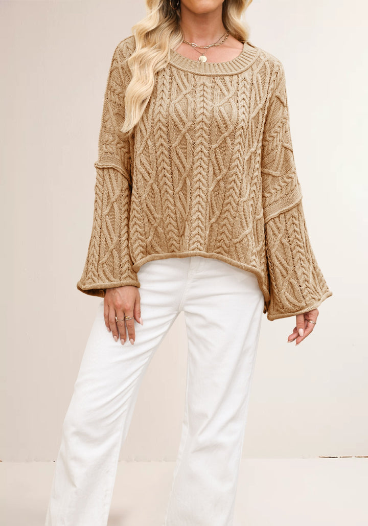 Damen lässiger Strickpullover mit weitem Schnitt und eleganten Zopfmuster Drune