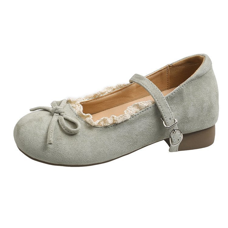 Damen elegante Mary Jane Ballerinas mit dekorativem Spitzenrand und Schleifenakzent Drune