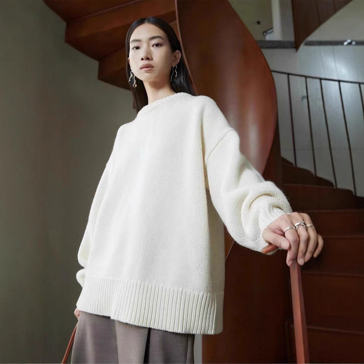 Damen Langärmliger Strickpullover mit hohem Kragen Drune