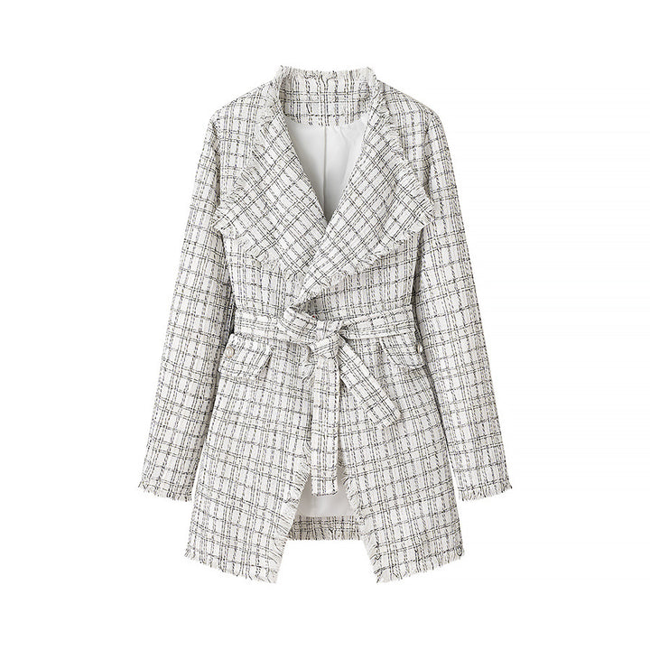 Damen Modischer Blazer mit Gürtel und strukturiertem Muster Drune