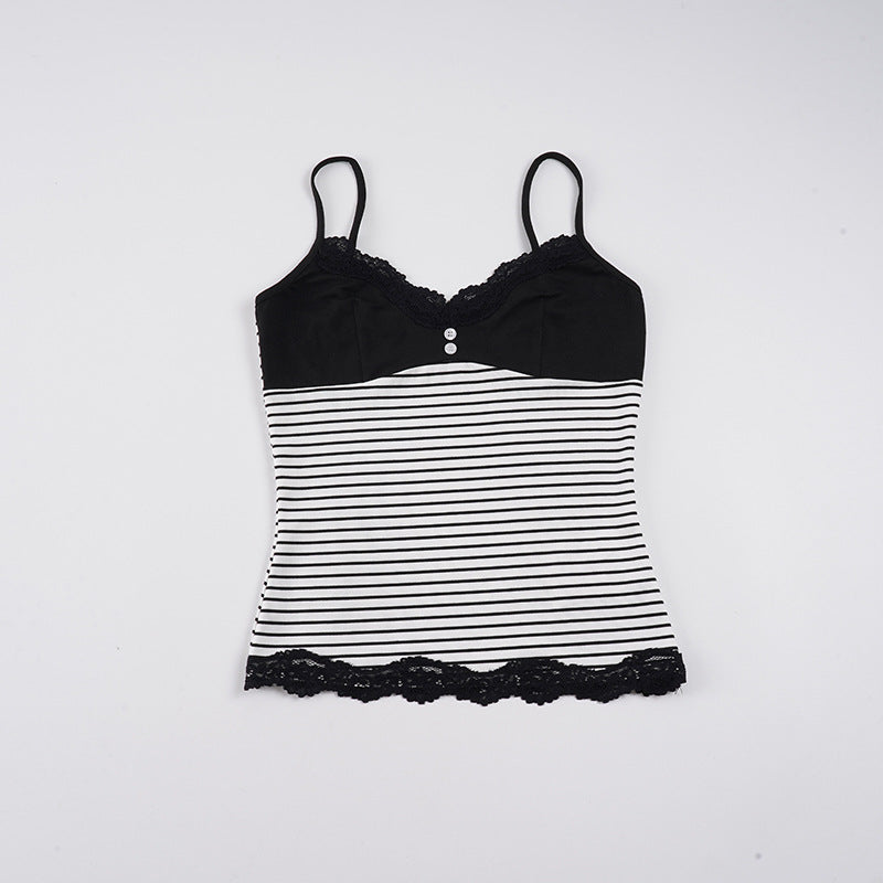 Damen Trägershirt mit dekorativer Spitze und gestreiftem Design Drune