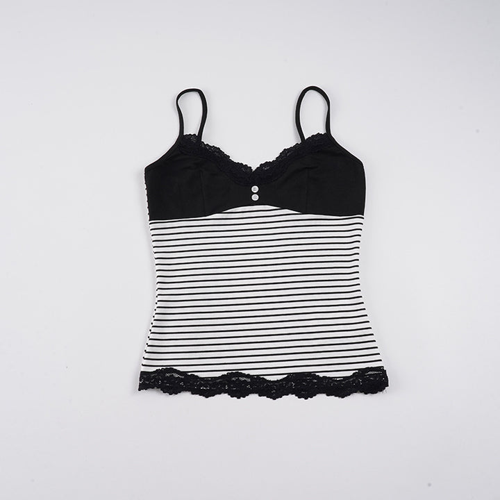 Damen Trägershirt mit dekorativer Spitze und gestreiftem Design Drune