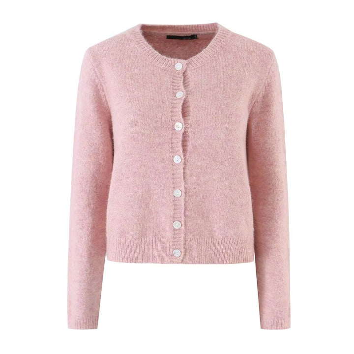 Damen Feinstrick-Cardigan mit Rundhalsausschnitt, Perlmuttknopfleiste und flauschiger Mohair-Optik Drune