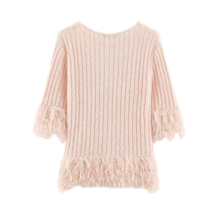 Damen Cardigan mit Fransenbesatz und Rippenstrick Drune