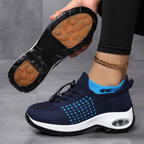Damen nan atmungsaktive gestrickte Plateausneaker mit Luftkissenfederung und elastischem Schaft Drune