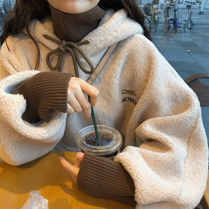 Damen kuscheliger Kapuzenpullover im Oversized-Stil mit vorderer Kängurutasche und elastischen Bündchen Drune