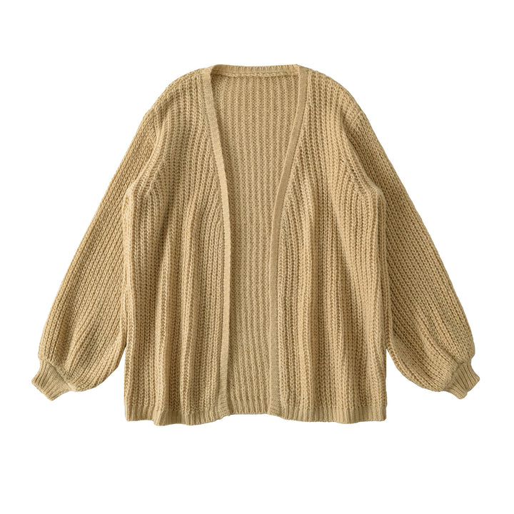 Damen Offene Grobstrick-Cardigan mit Ballonärmeln Drune