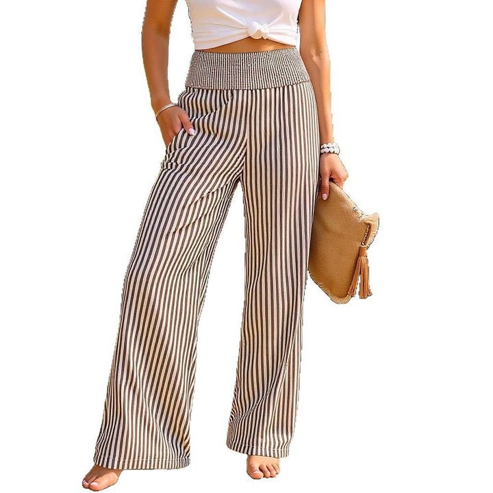 Damen Gestreifte Palazzo-Hose mit hohem, gerafftem Bund und weitem Bein Drune