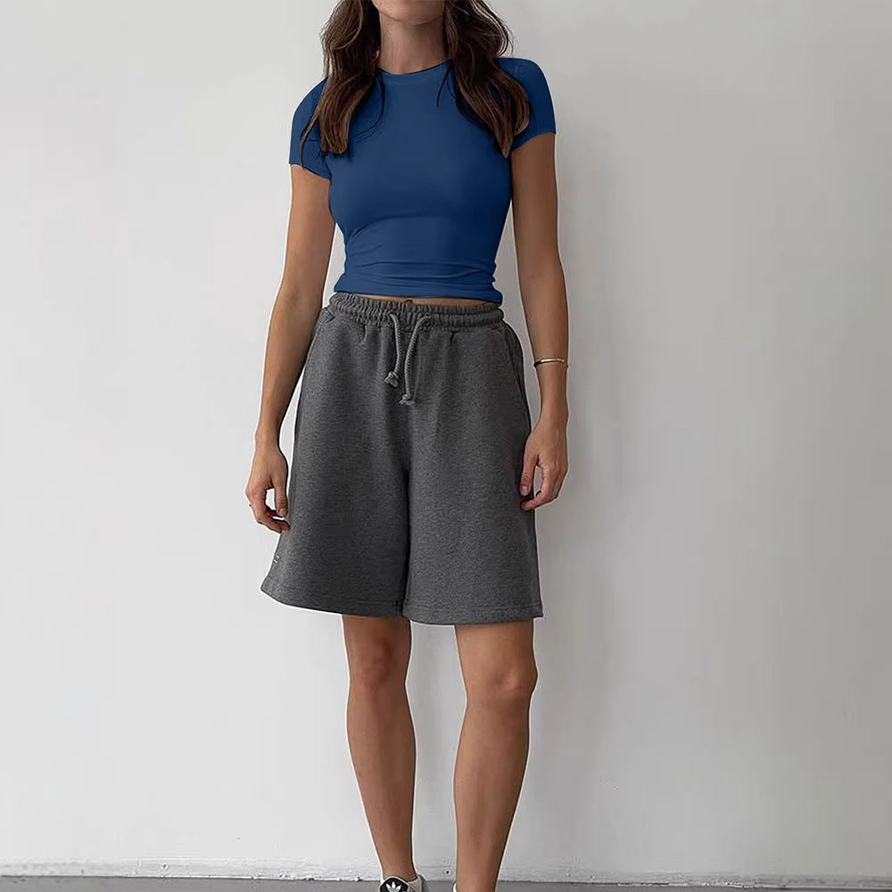 Damen lässiges cropped T-Shirt aus hautfreundlichem Material mit Rundhalsausschnitt Drune