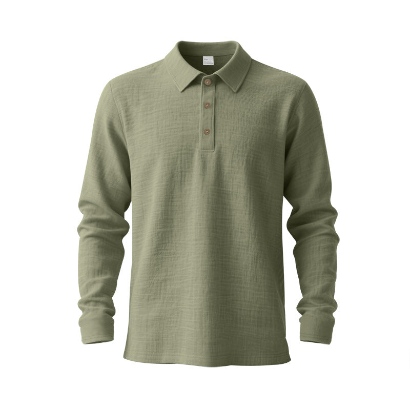 Herren nan Musselin-Langarm-Poloshirt mit Hemdkragen, kurzer Knopfleiste und natürlicher Knopfoptik Drune