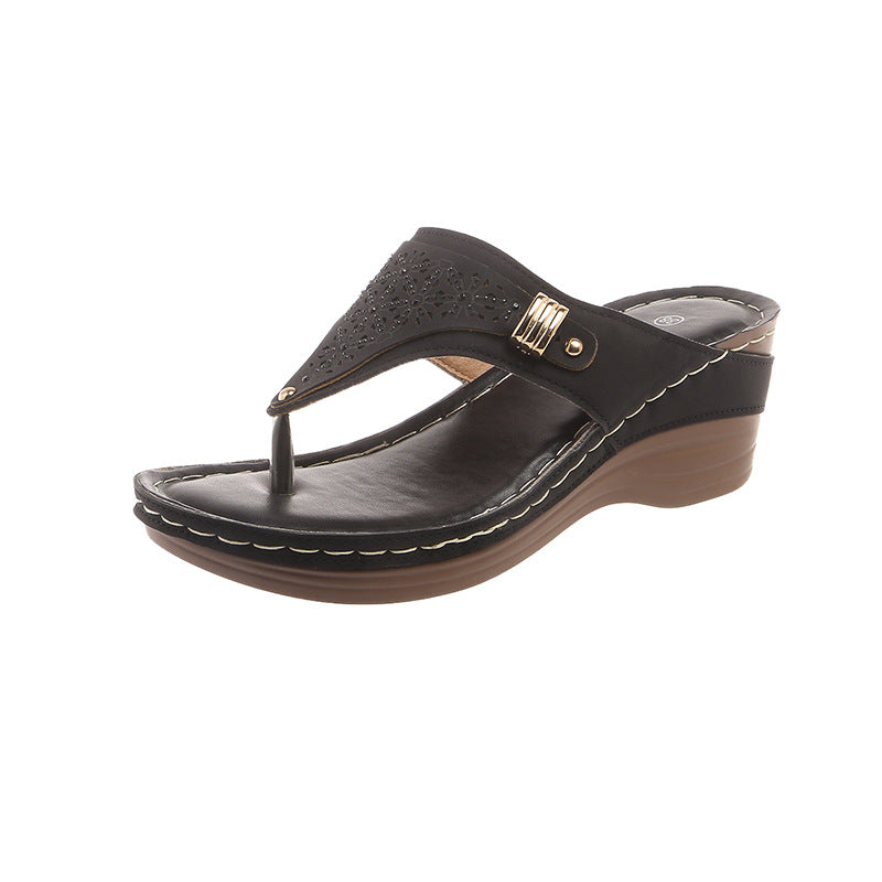Damen Zehentrenner mit modischem Cut-Out-Design und bequemer Wedge-Sohle Drune