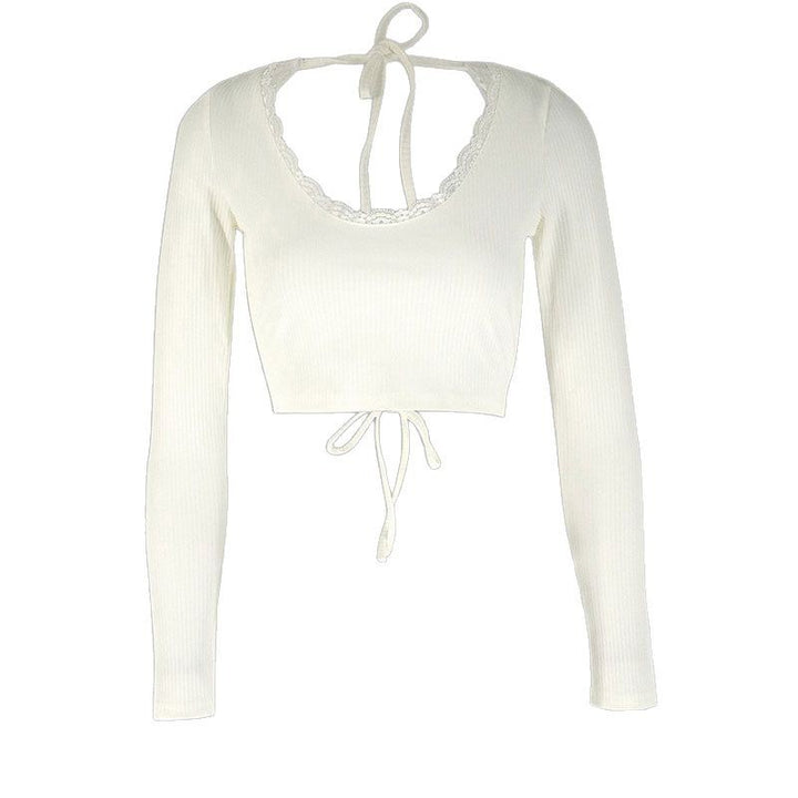 Damen Crop-Top mit Rüschendetails und Rückenbindung Drune